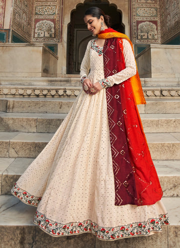 Sequence Embroidered Beige Georgette Perfect Gown